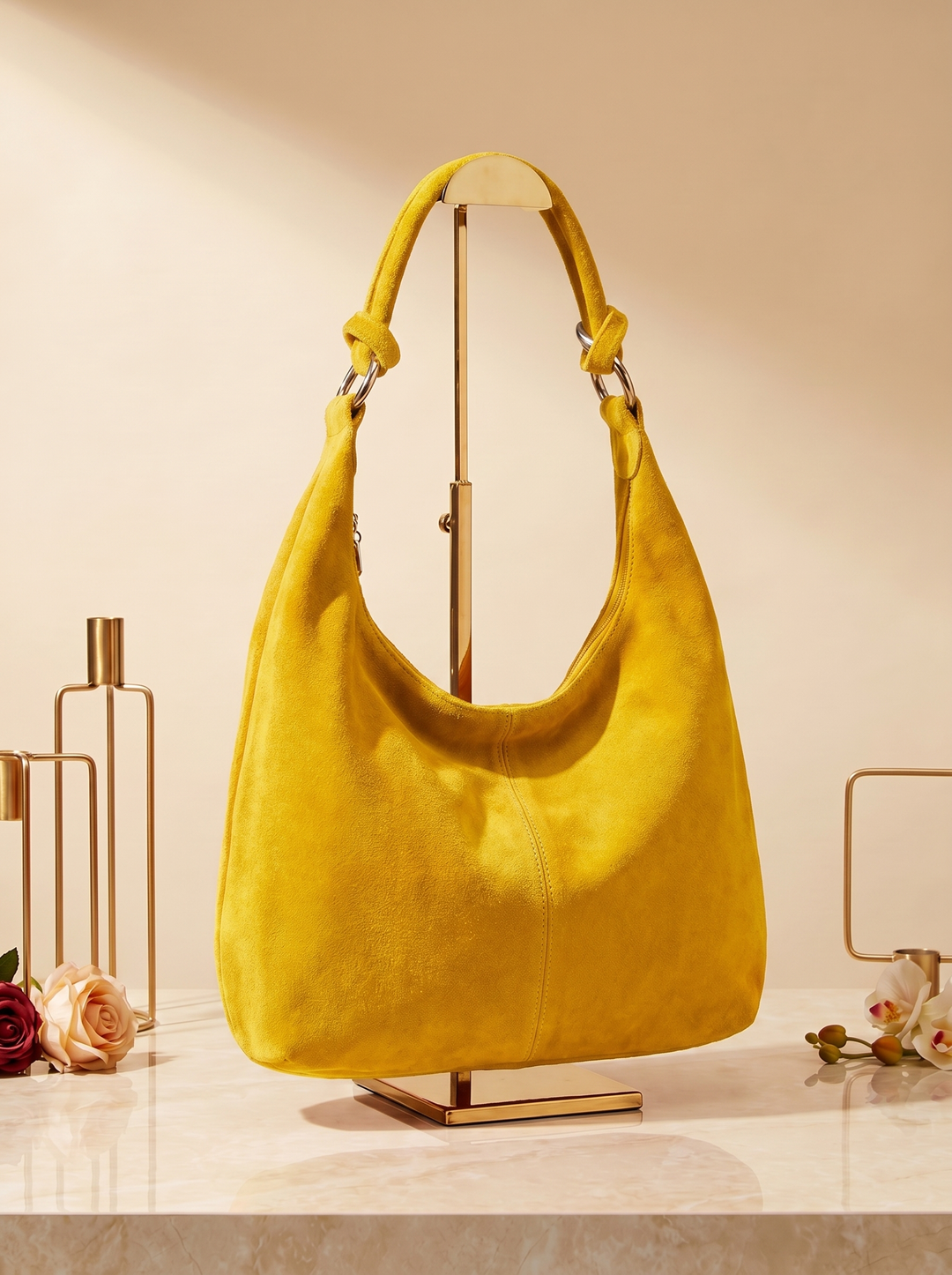 “MONACO Collection” MADE IN ITALY Suede Leather Shoulder Handbag yellow