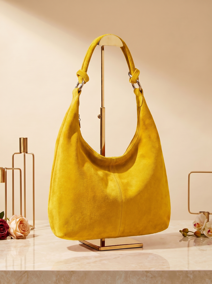 “MONACO Collection” MADE IN ITALY Suede Leather Shoulder Handbag yellow