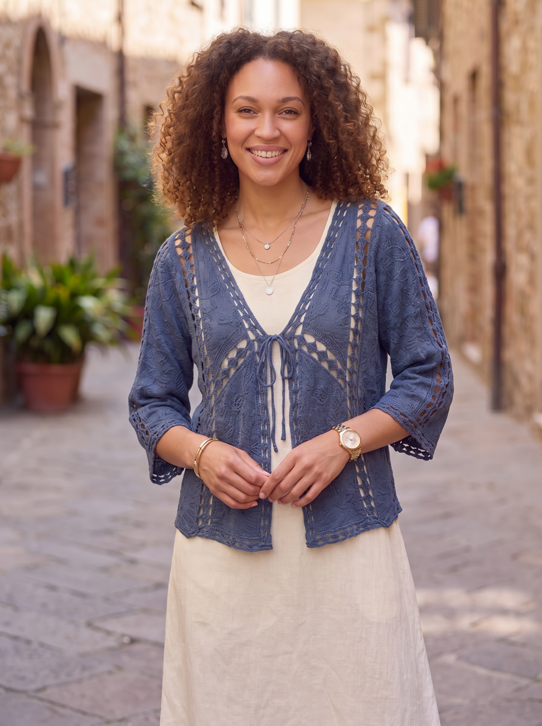 “FIONA” Lightweight Cardigan / Shrug - denim blue