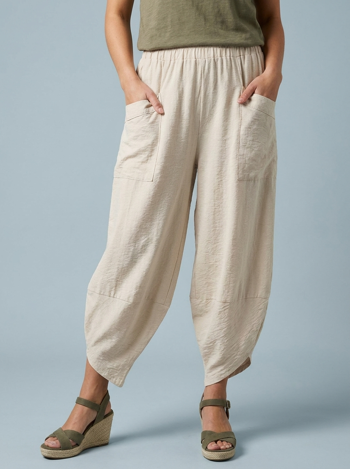 “LARA” Lagenlook Barrel Trouser - stone