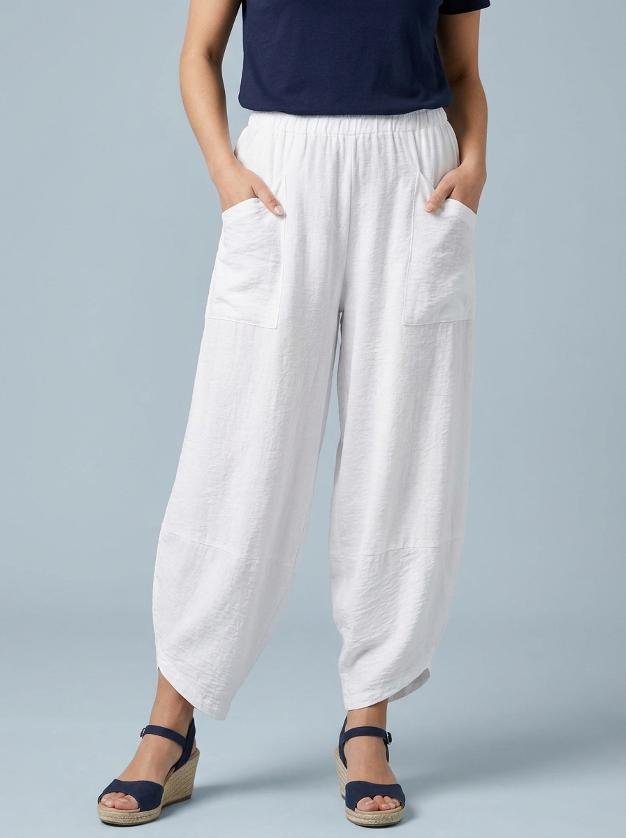 “LARA” Lagenlook Barrel Trouser - white