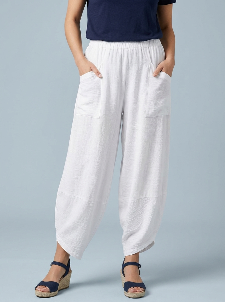 “LARA” Lagenlook Barrel Trouser - white