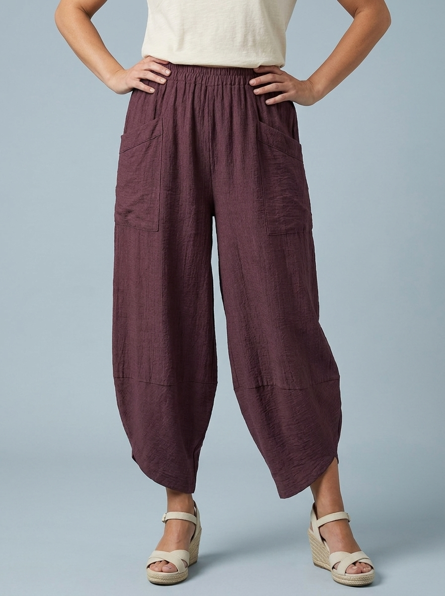 “LARA” Lagenlook Barrel Trouser - maroon