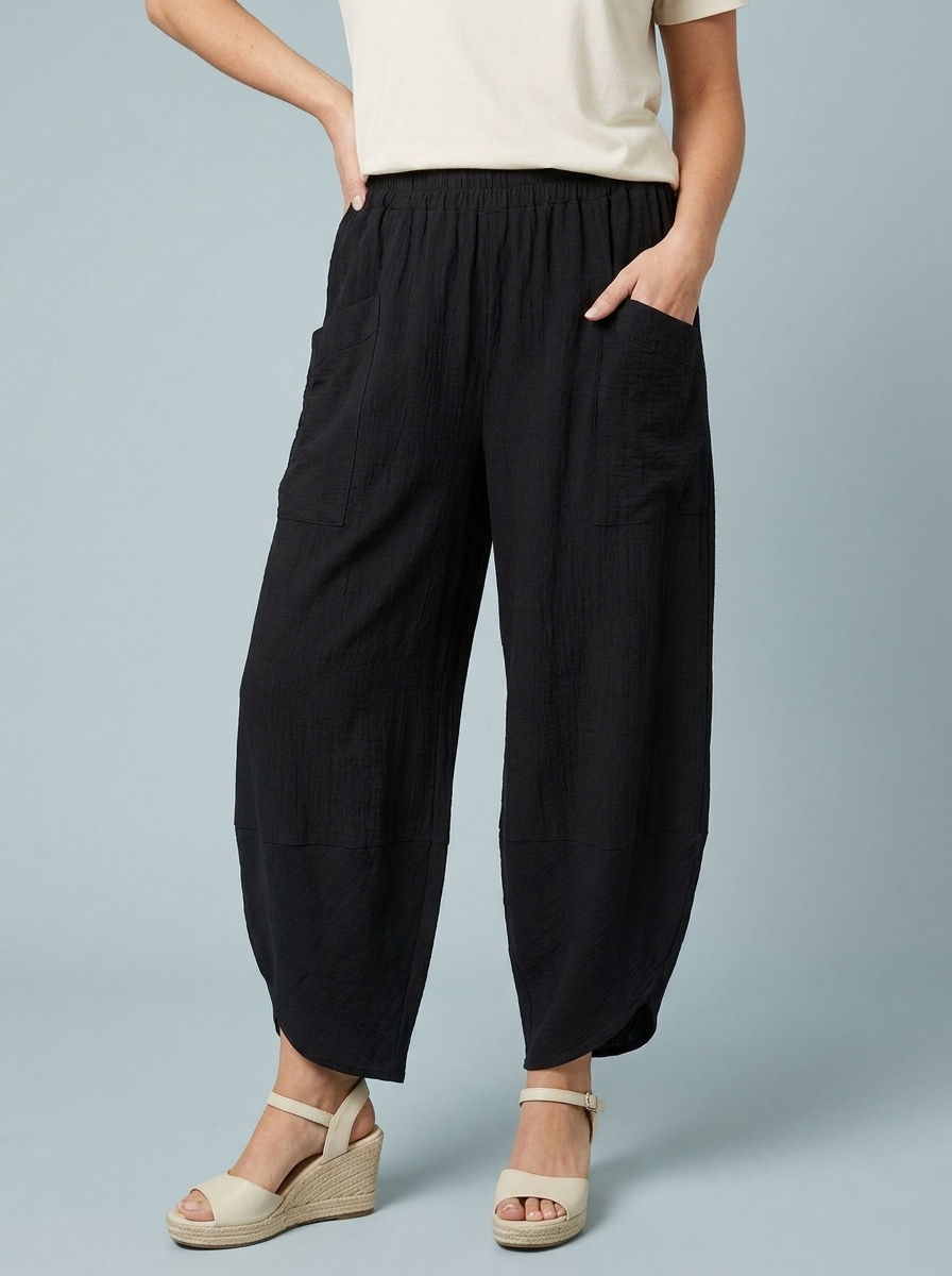 “LARA” Lagenlook Barrel Trouser - black