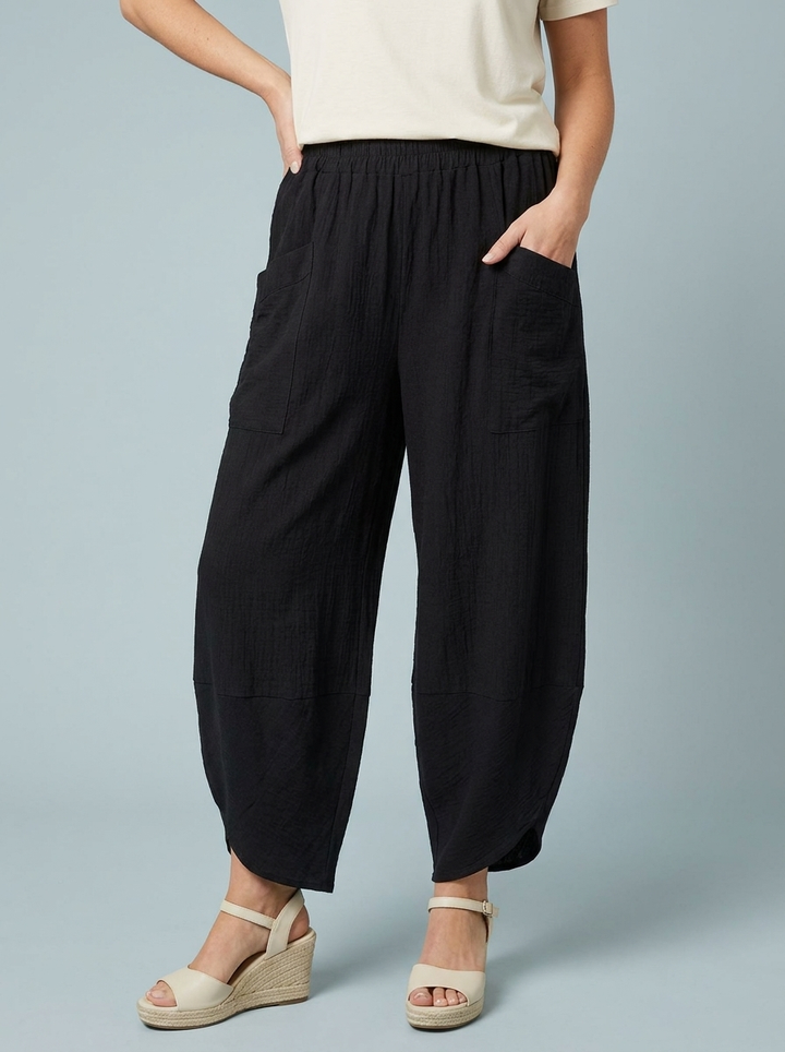 “LARA” Lagenlook Barrel Trouser - black