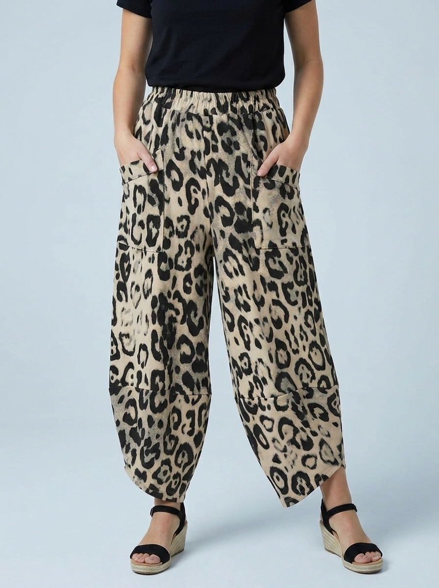 "ERIN” Cotton Barrel Trouser - animal print
