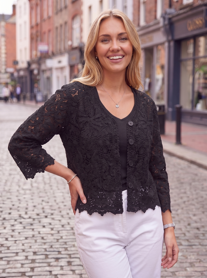 “CLARA” Crochet Cardigan black