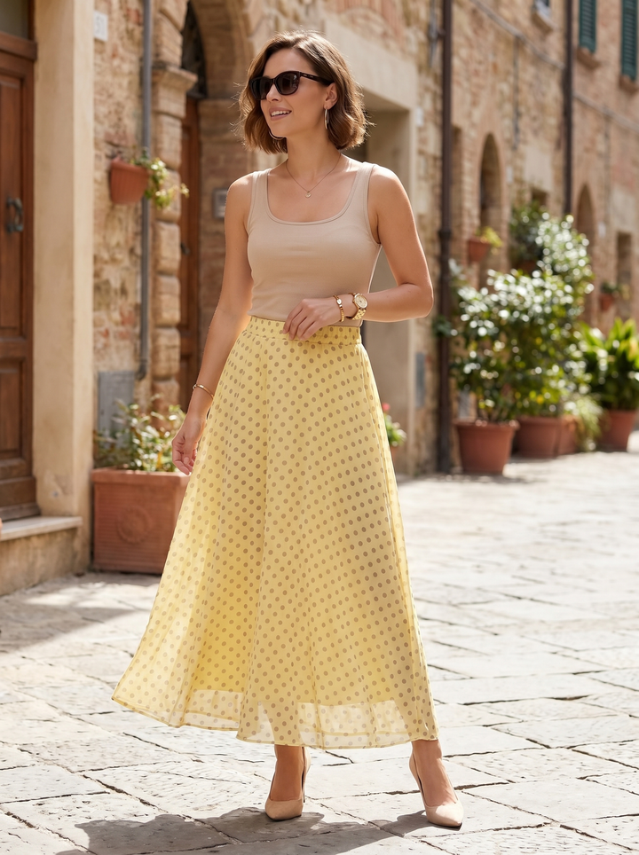 “ALEXA” Polka Dot Mesh Skirt - yellow