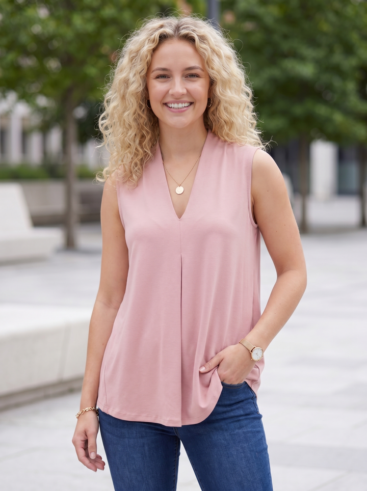 “KELLY” Pleat Front Sleeveless Top pink