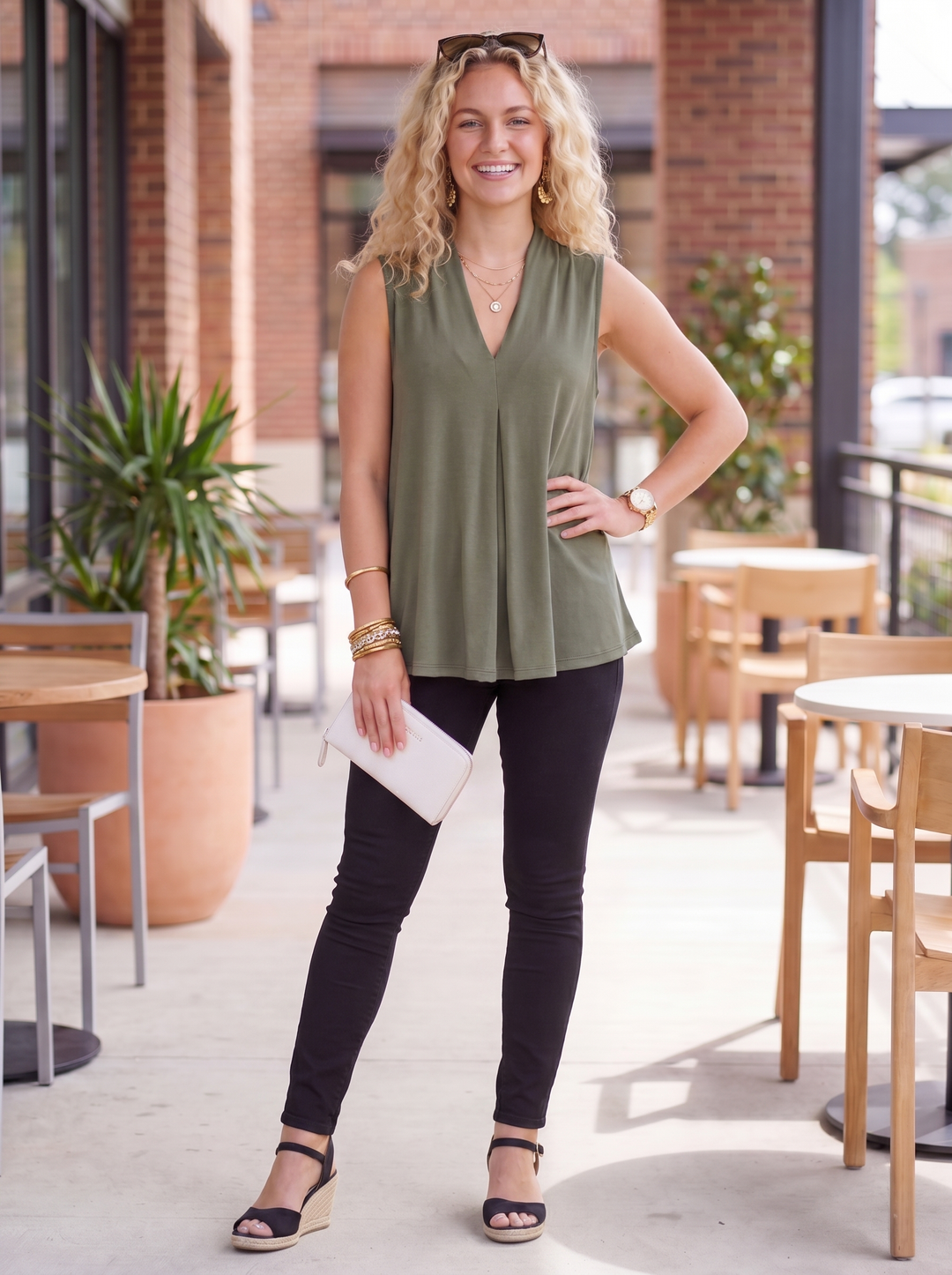 “KELLY” Pleat Front Sleeveless Top