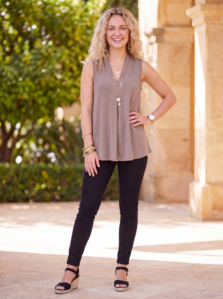“KELLY” Pleat Front Sleeveless Top