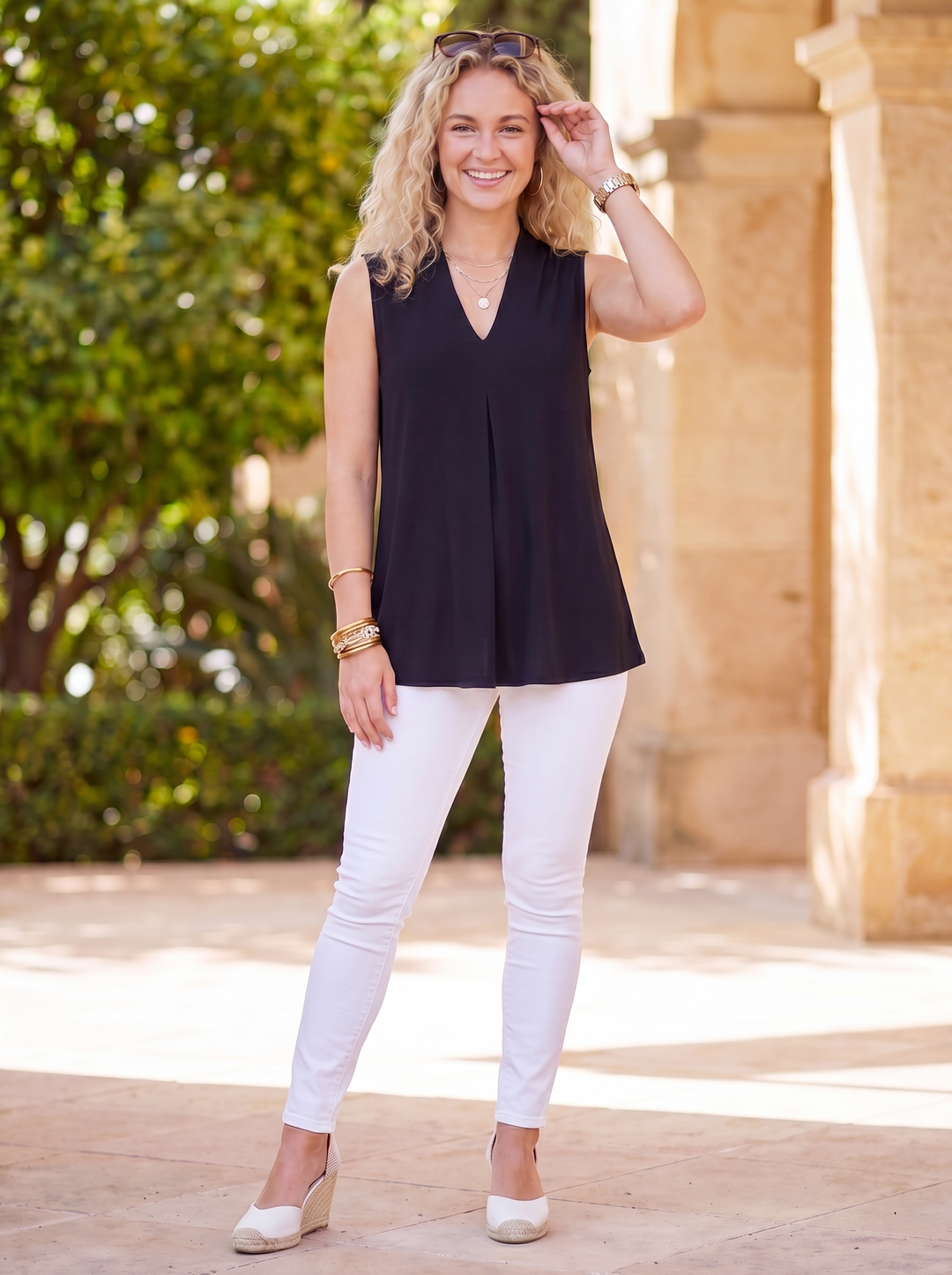 “KELLY” Pleat Front Sleeveless Top