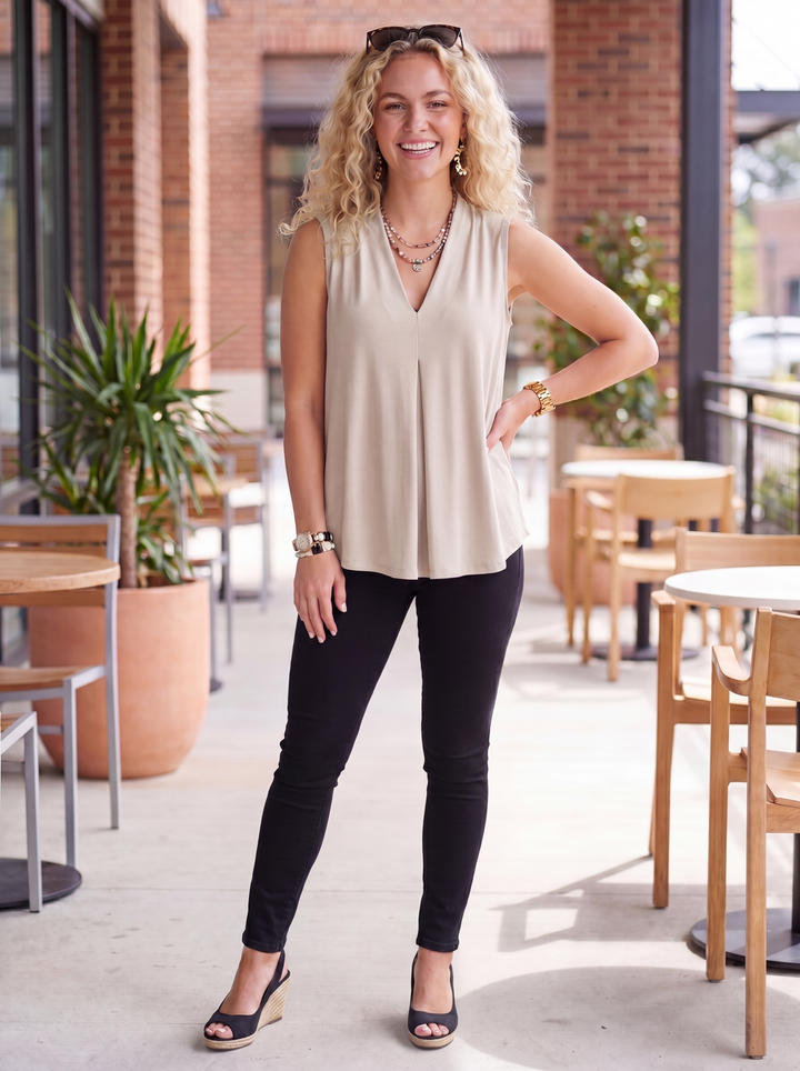 “KELLY” Pleat Front Sleeveless Top