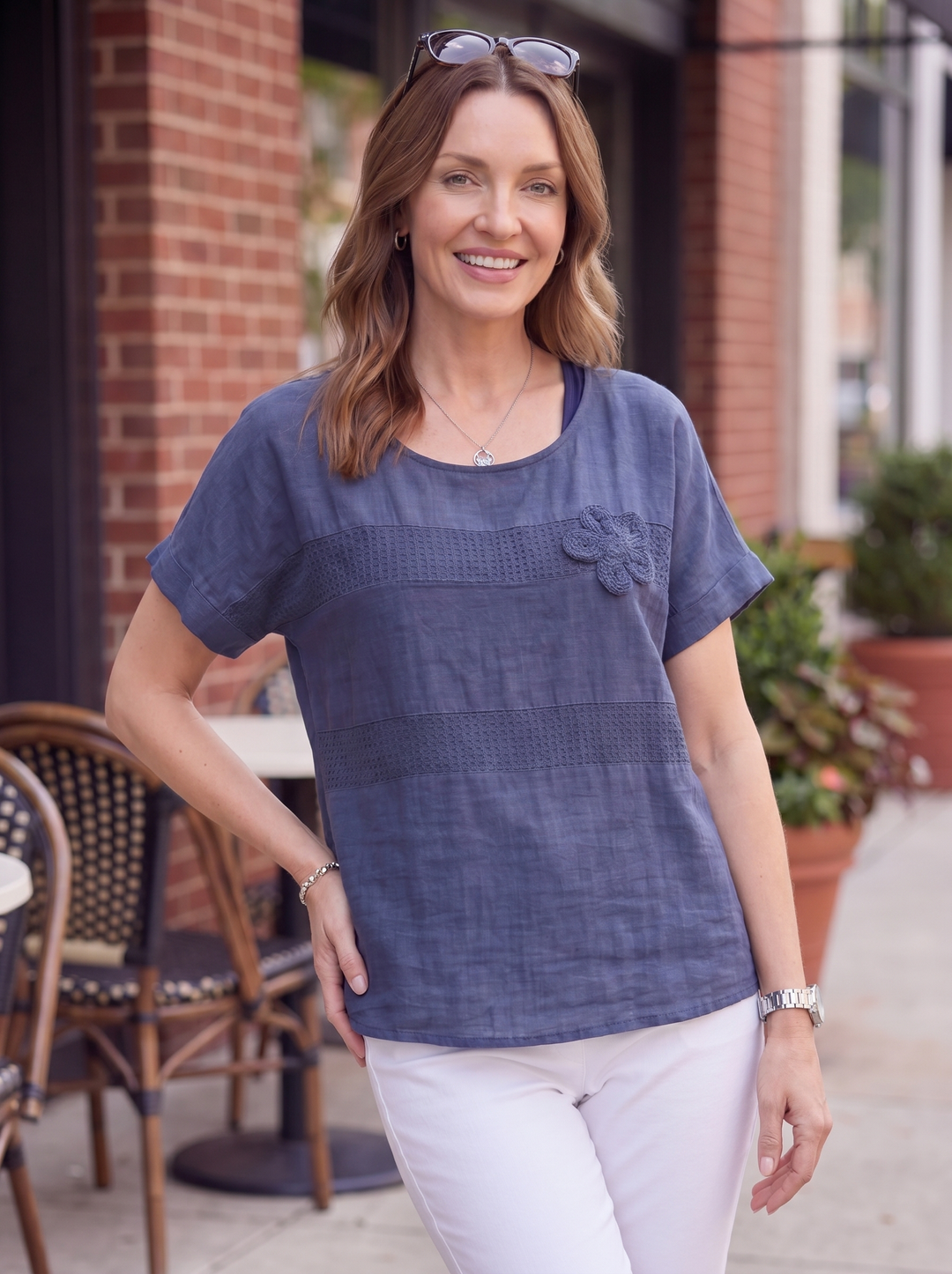 “KAREN” Relaxed Fit Casual Top navy