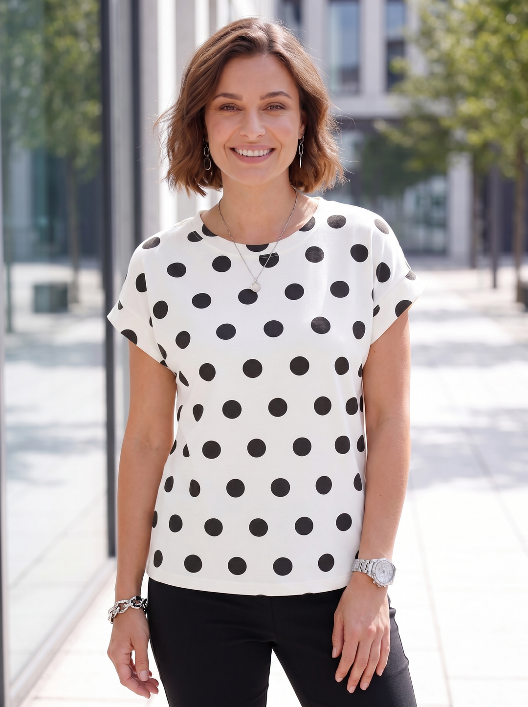 “SARAH” Polka Dot Cap Sleeve Top black