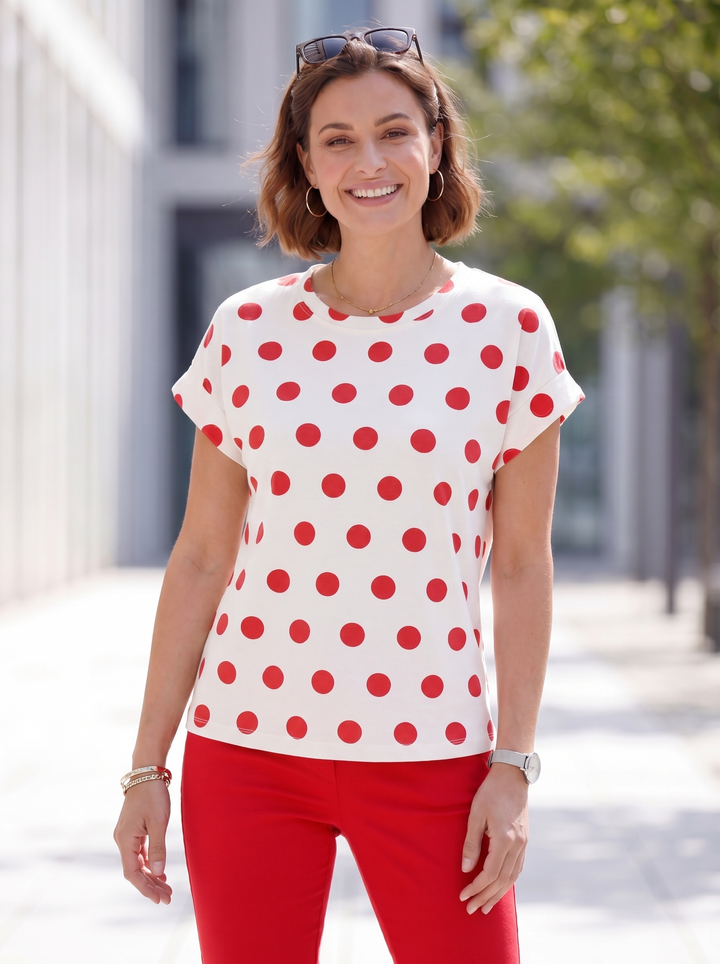 “SARAH” Polka Dot Cap Sleeve Top red