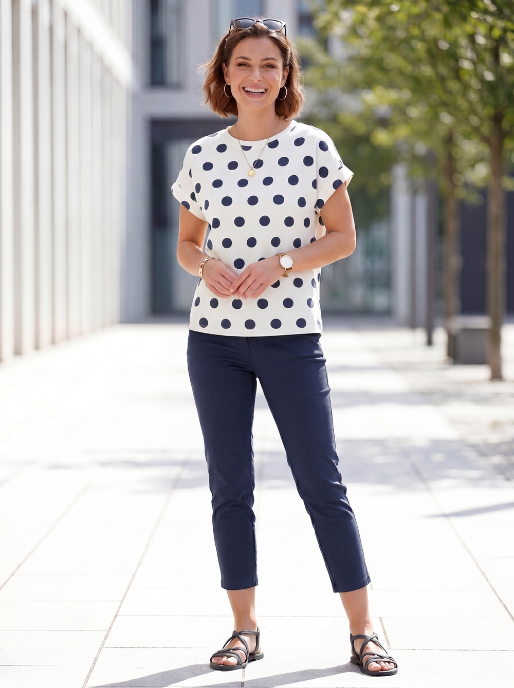 “SARAH” Polka Dot Cap Sleeve Top