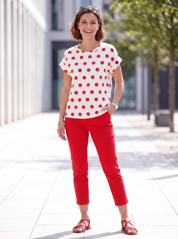 “SARAH” Polka Dot Cap Sleeve Top