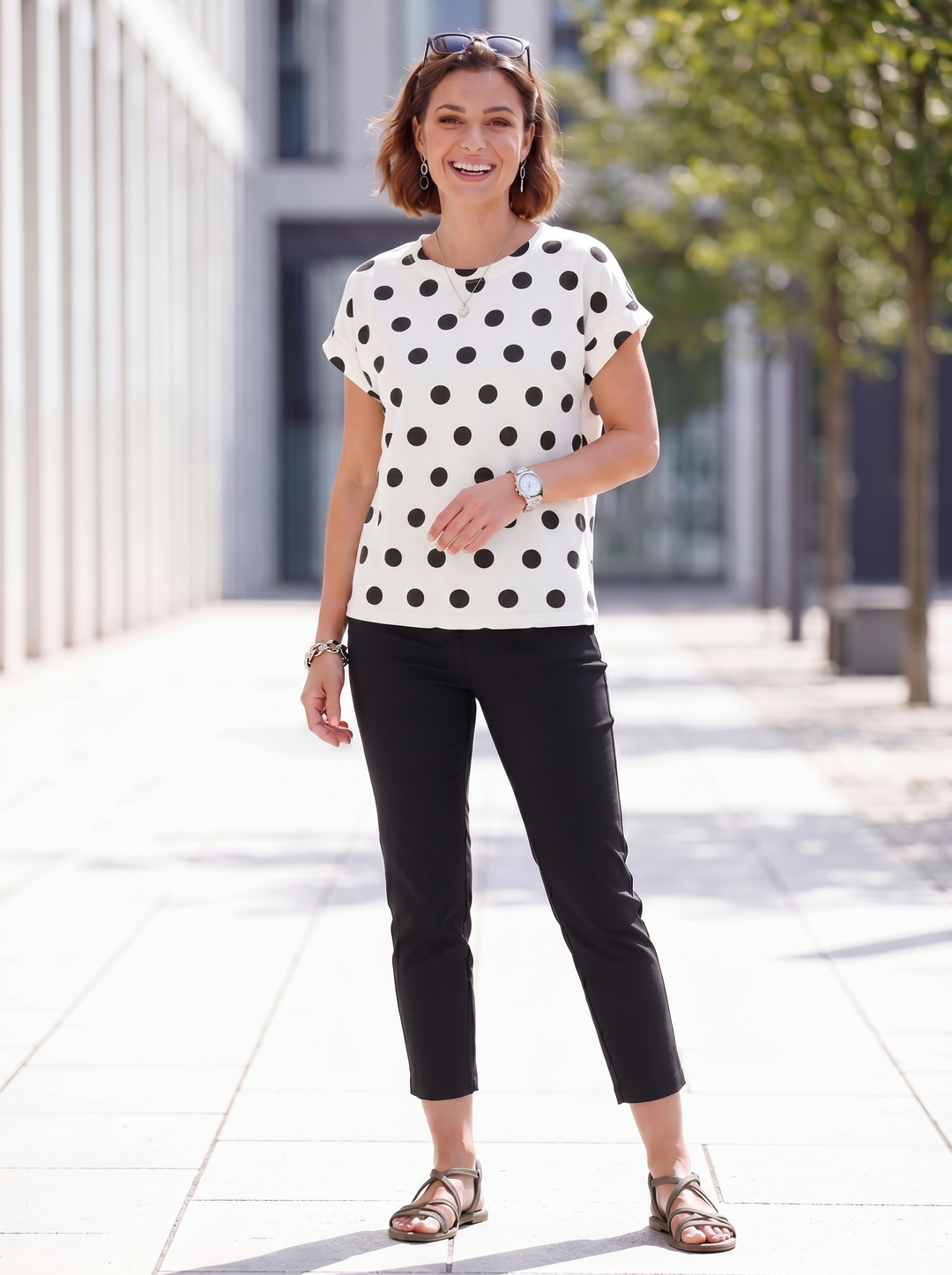 “SARAH” Polka Dot Cap Sleeve Top