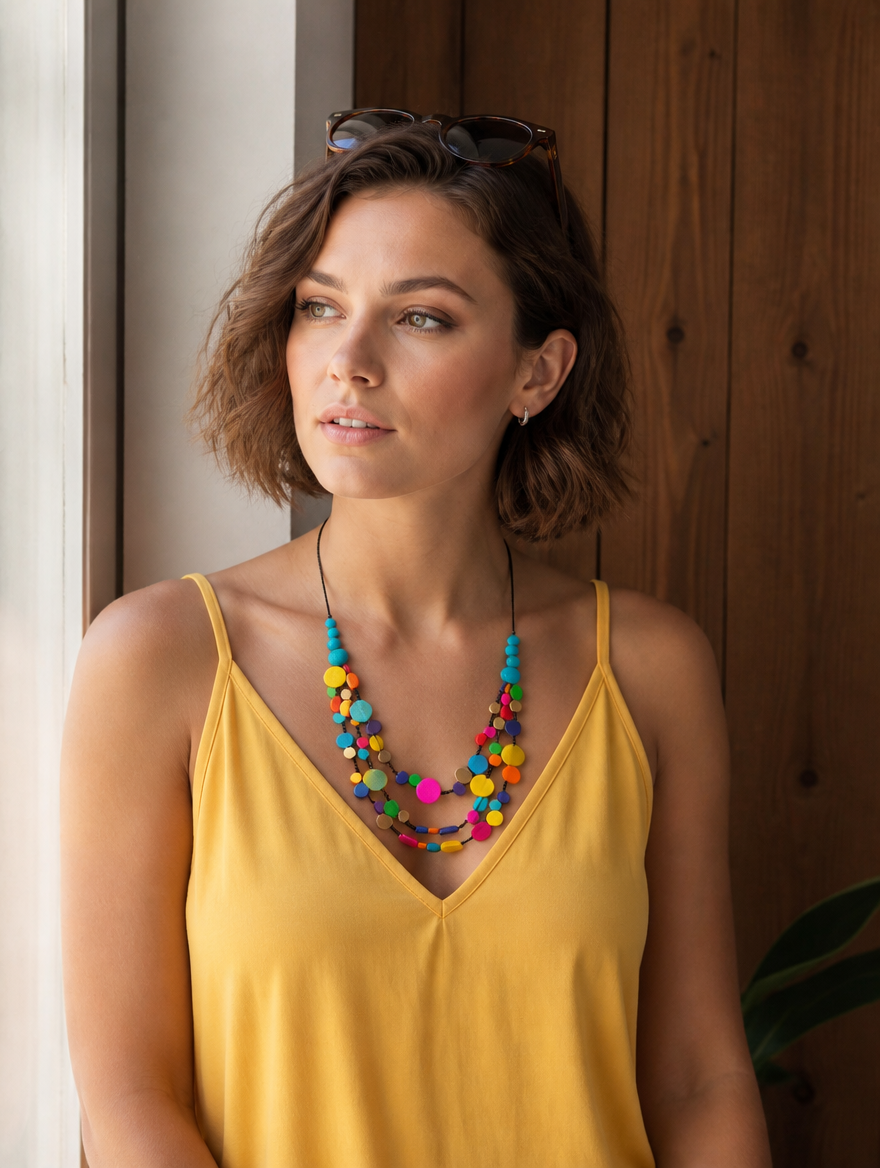 Rainbow Disc Layered Necklace