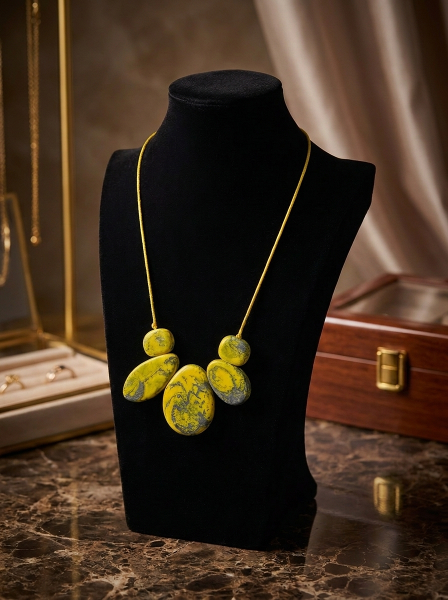 River Stone Necklace Yellow + Grey