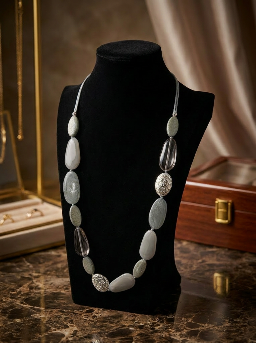 Grey Pebble Statement Necklace