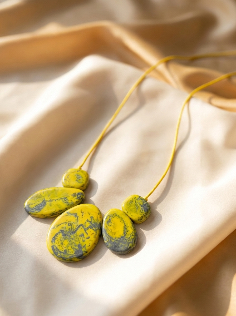 River Stone Necklace Yellow + Grey