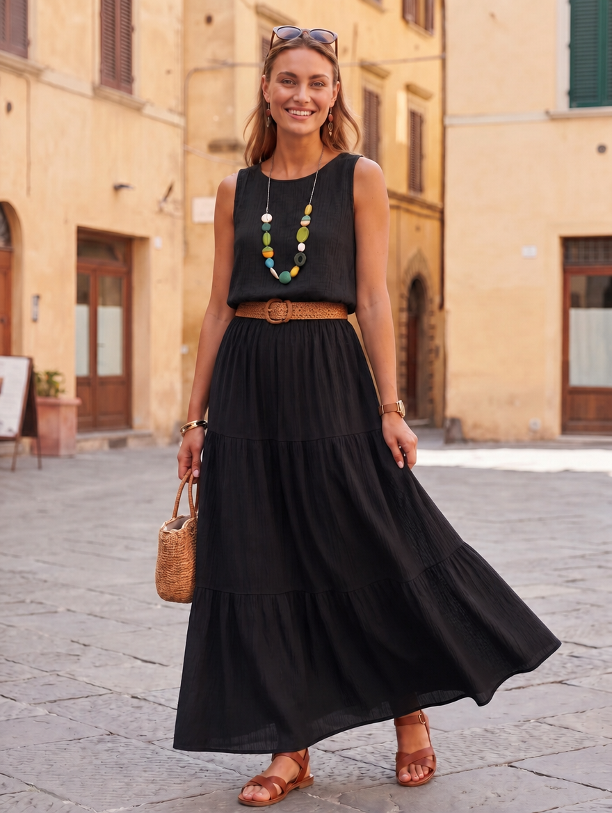 “VANESSA” Sleeveless Peplum Top + Maxi Skirt Co-Ord