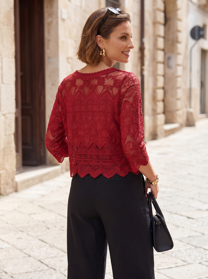 “ANTONIA” Scolloped Lace Overlay Top
