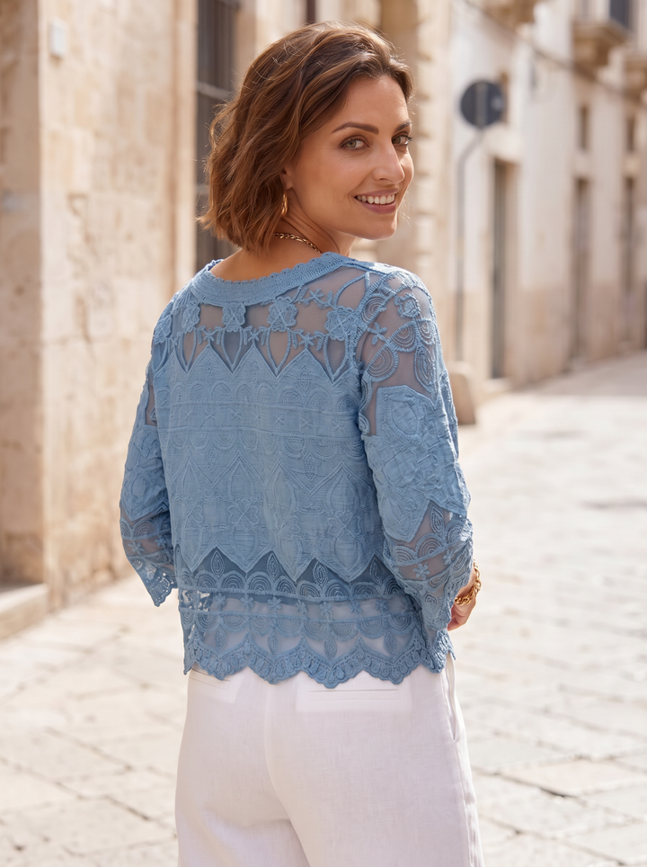 “ANTONIA” Scolloped Lace Overlay Top