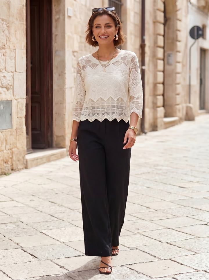 “ANTONIA” Scolloped Lace Overlay Top