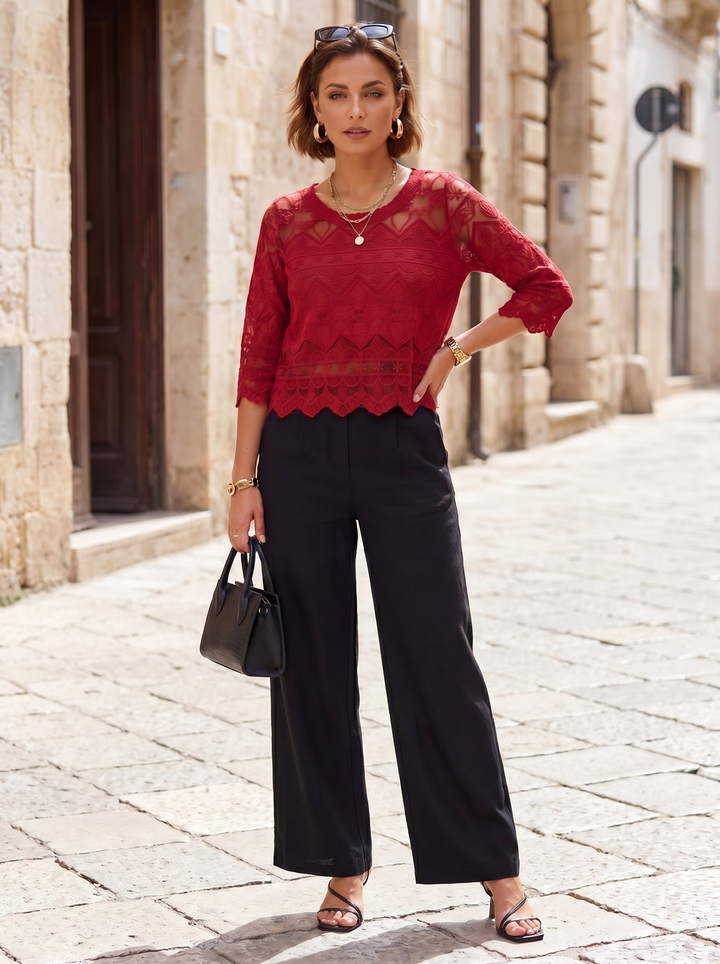 “ANTONIA” Scolloped Lace Overlay Top