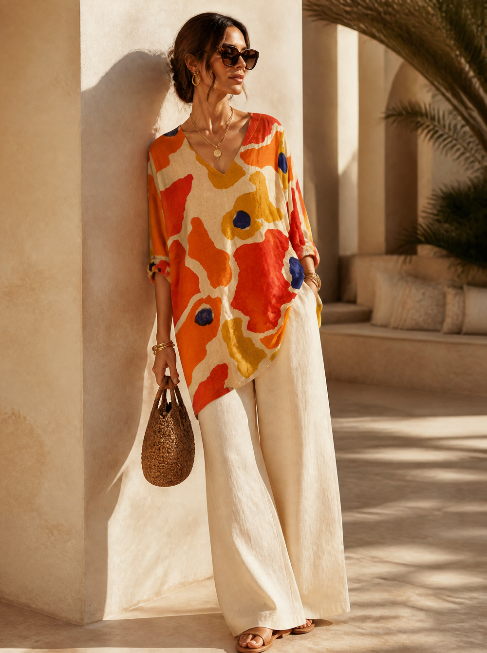 “NINA” Premium Santorini Sunset Tunic  Multicolour