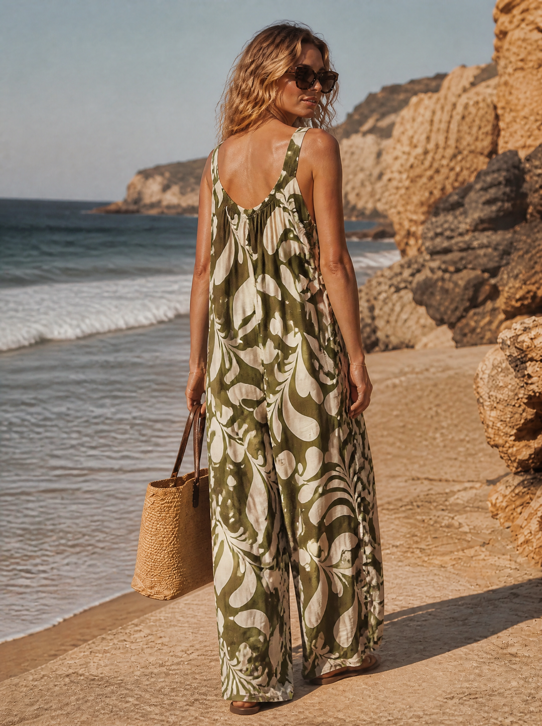 “IMOGEN” Abstract Leaf Print Jumpsuit