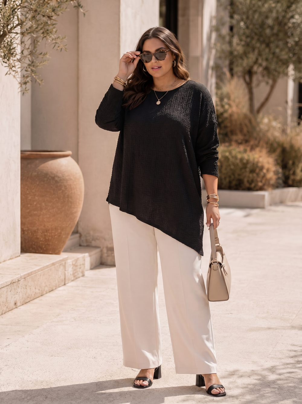 “CARLY” Asymetric Relaxed Fit Top black