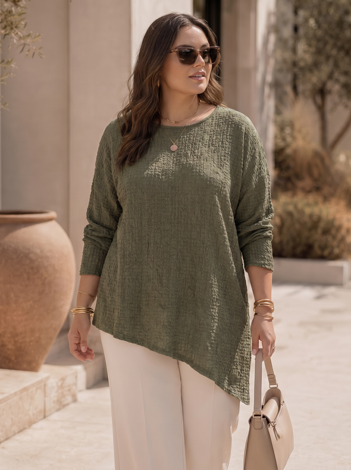 “CARLY” Asymetric Relaxed Fit Top - khaki green