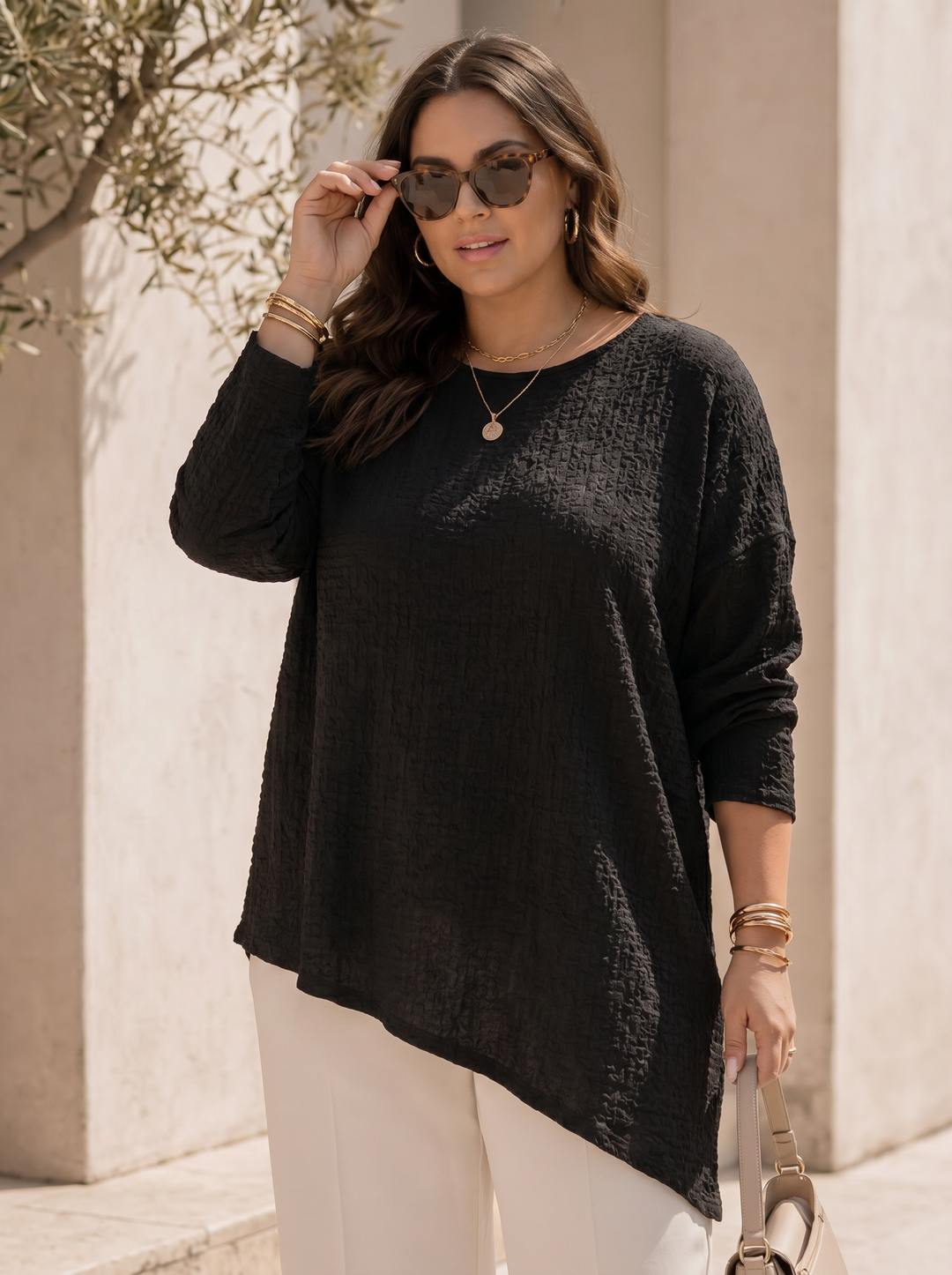“CARLY” Asymetric Relaxed Fit Top - black