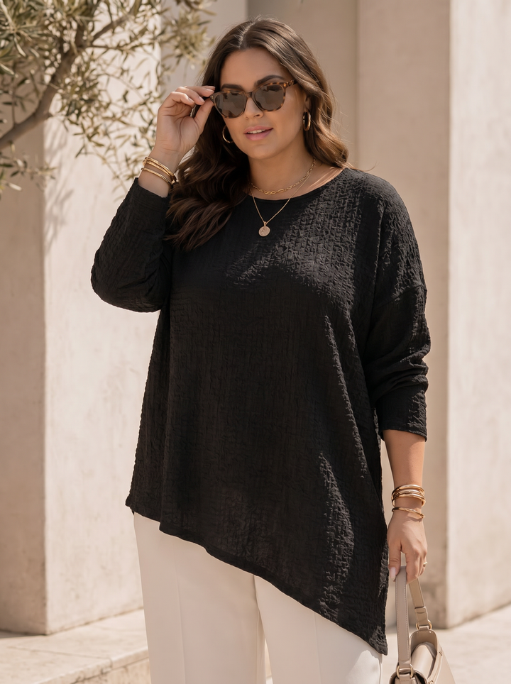 “CARLY” Asymetric Relaxed Fit Top - black