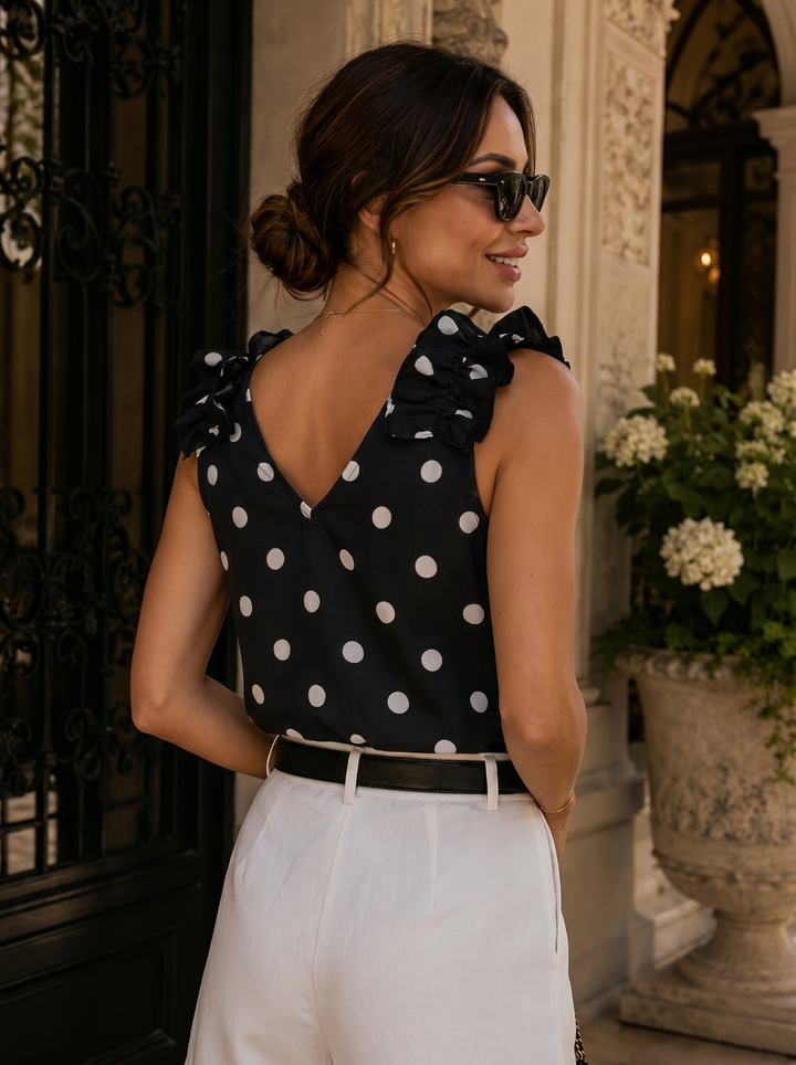 “SARA” Frill Shoulder V-Neck Top