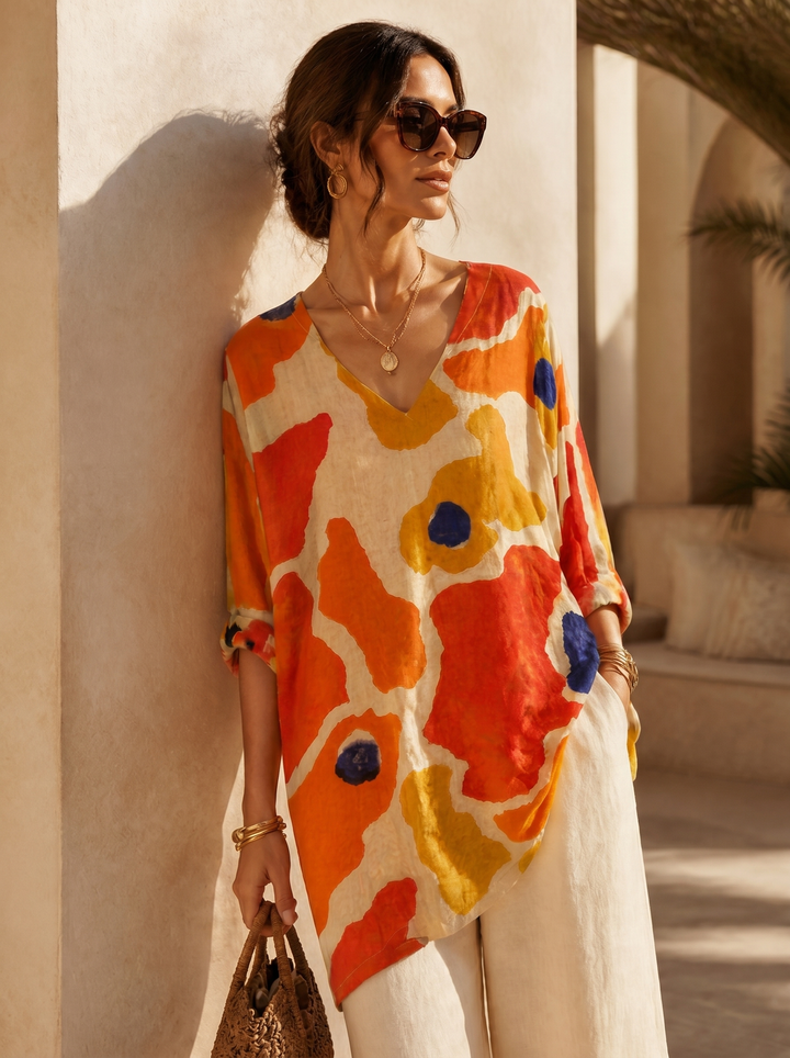 “NINA” Premium Santorini Sunset Tunic  Multicolour