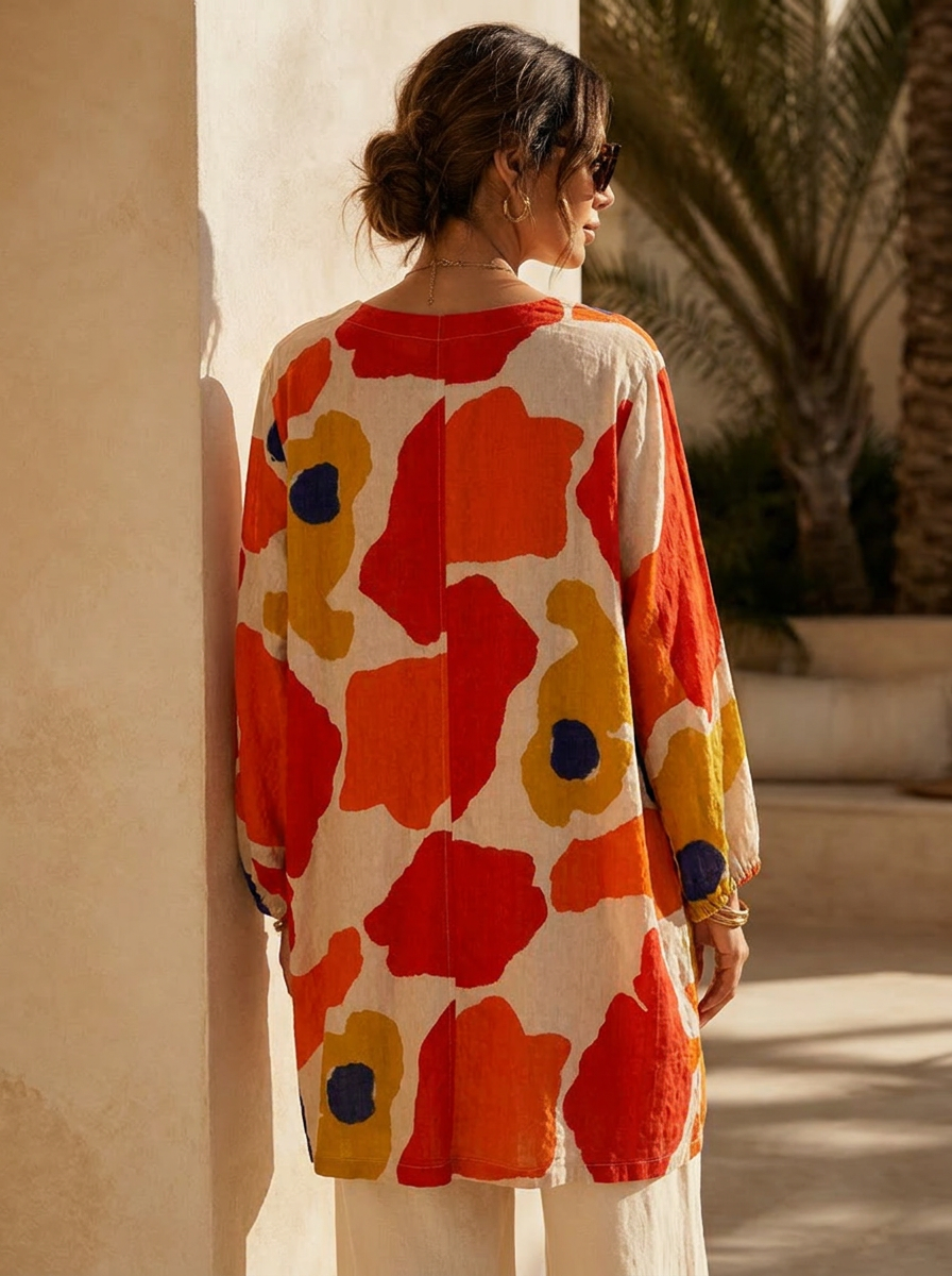 “NINA” Premium Santorini Sunset Tunic  Multicolour