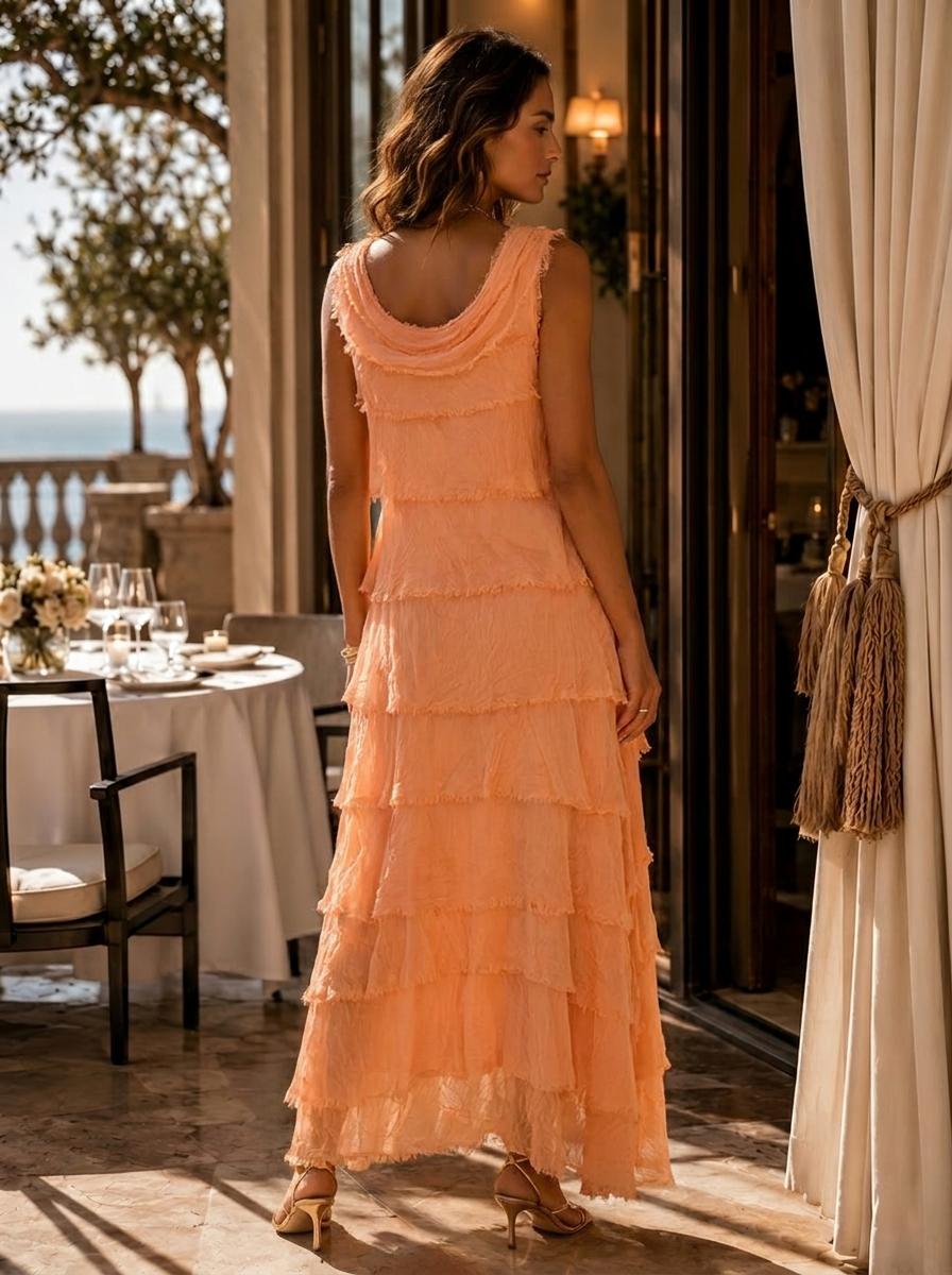 “HARRIET” Sorrento Tiered Silk Maxi Dress 