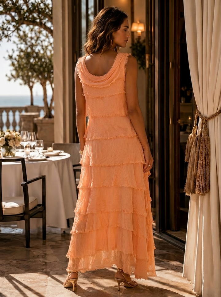 “HARRIET” Sorrento Tiered Silk Maxi Dress 