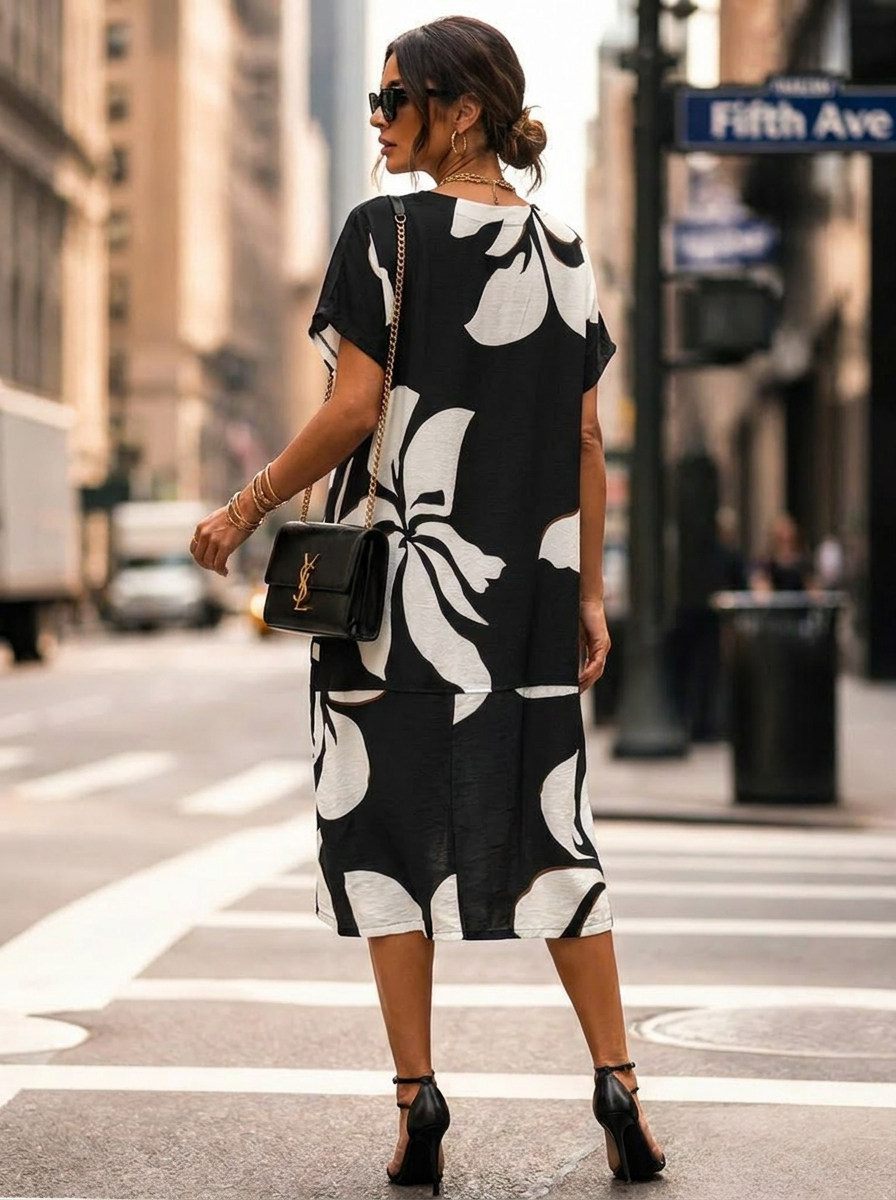 “DONNA” Premium Monochrome Palm Dress