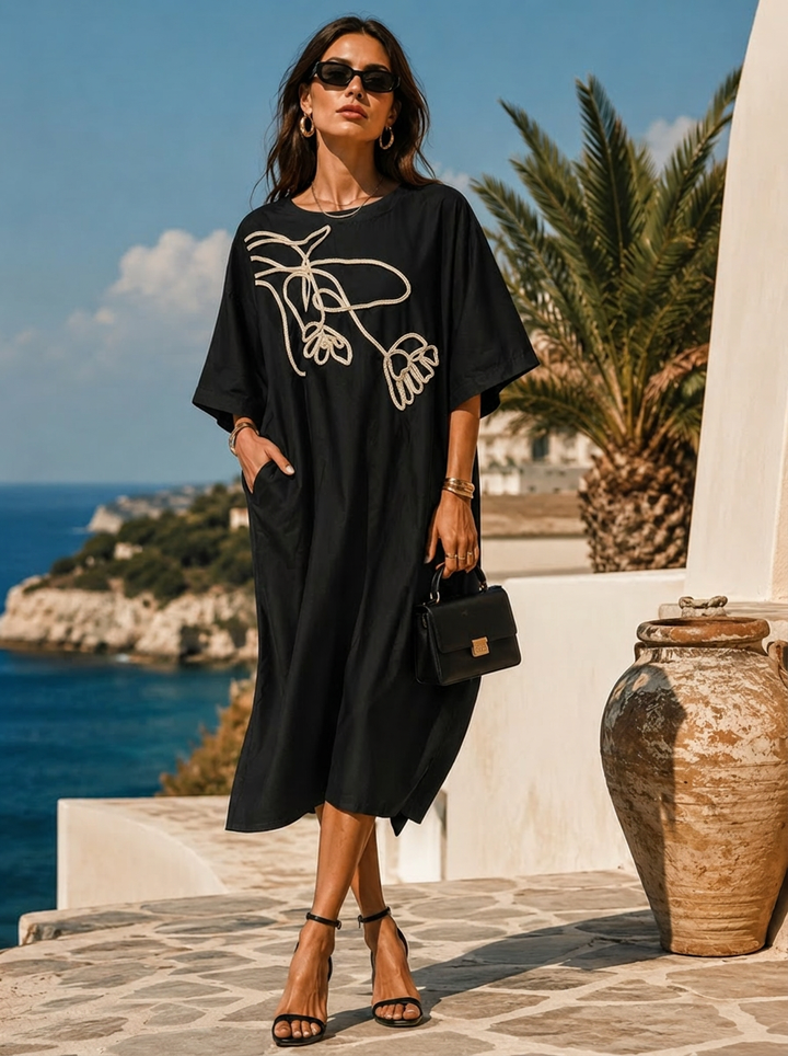 “LYRA” Sculpted Petal Dress black