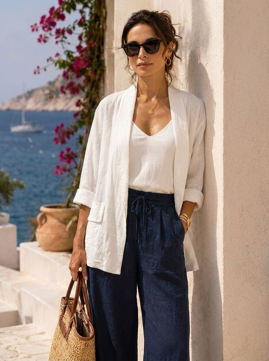 “NALA” Draped Resort Jacket white