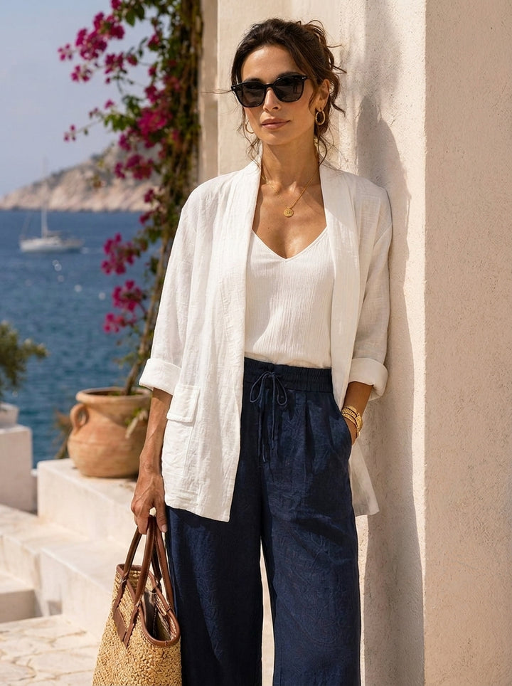 “NALA” Draped Resort Jacket white