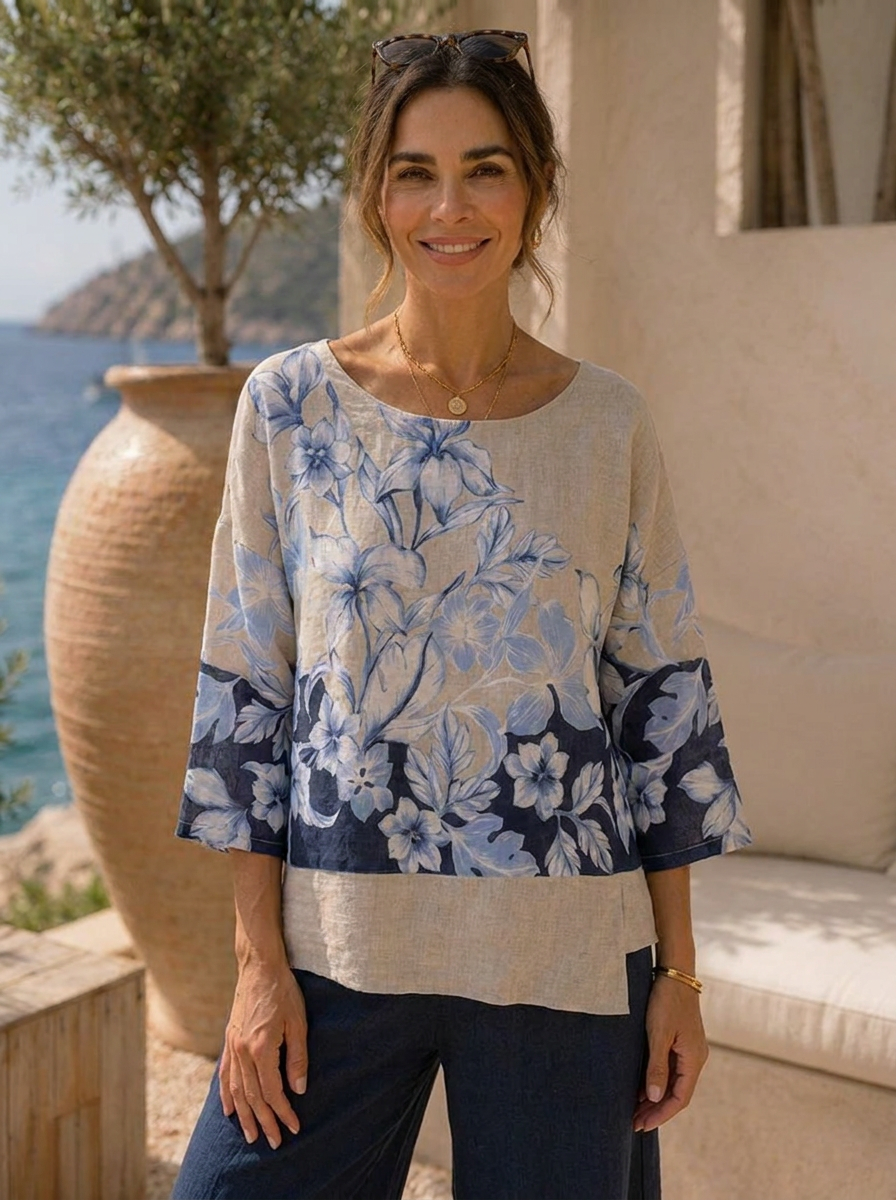 “JOANNA” Floral Print Cotton Top creaM
