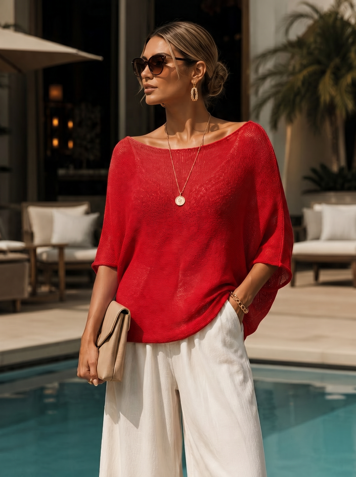 "RAYA” Fine Knit Top red