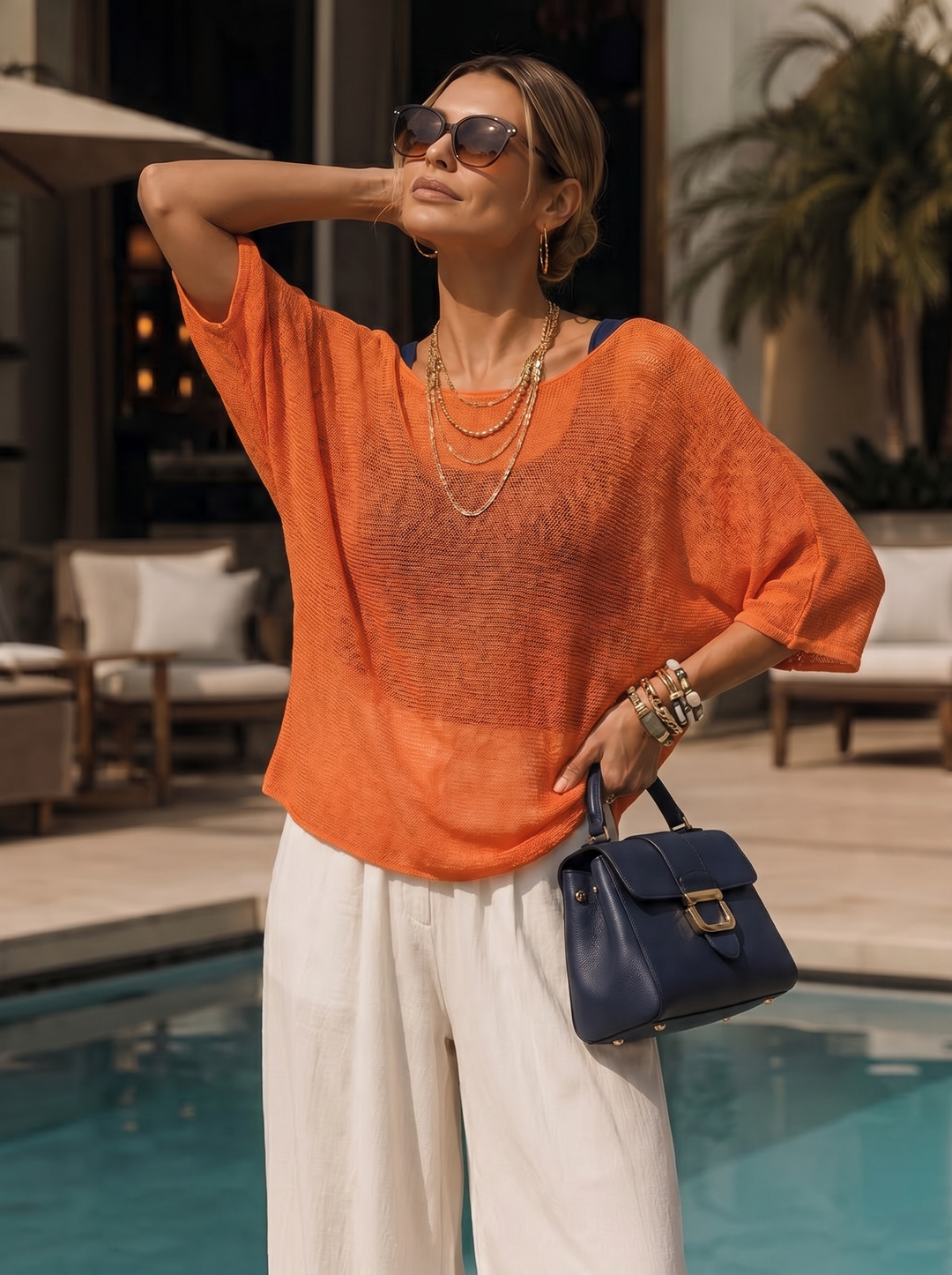 "RAYA” Fine Knit Top orange